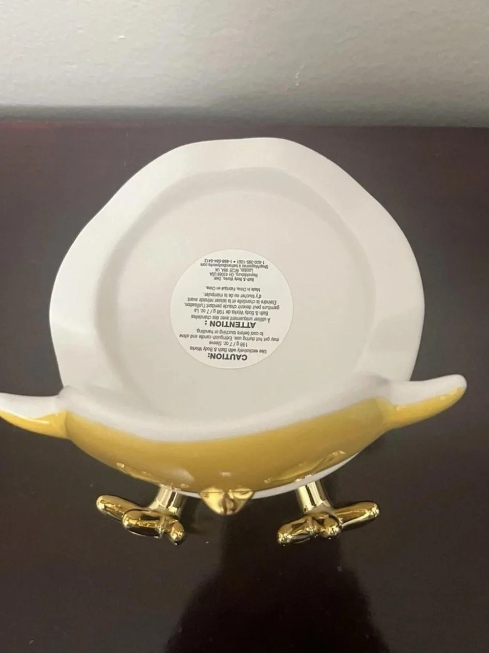 Bath & Body Works Yellow Chick Ceramic Candle Holder with Gold Feet